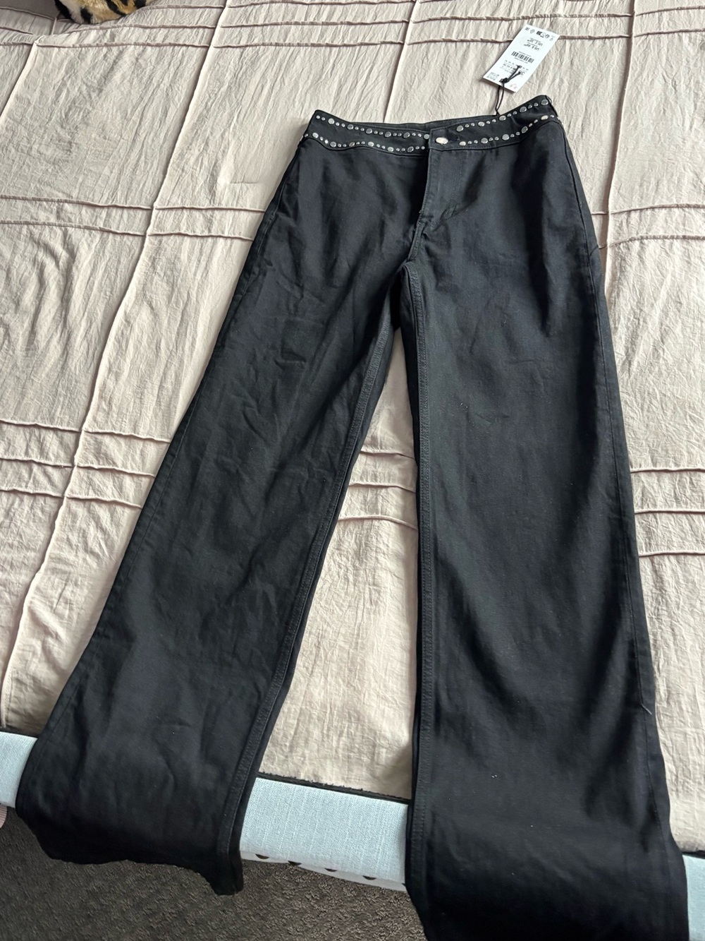 Zara Black Wide Leg Studded Waist Pants